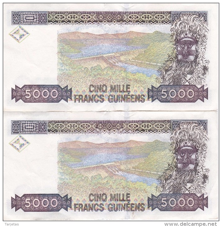 PAREJA CORRELATIVA DE LA REP. DE GUINEA DE 5000 FRANCOS DEL AÑO 1960 CALIDAD EBC (XF) (BANKNOTE) - Guinea