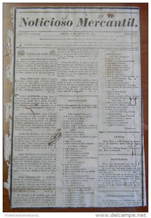 BP246 CUBA SPAIN NEWSPAPER ESPAÑA 1829 NOTICIOSO MERCANTIL 01/08/1829 34X23cm - [1] Hasta 1980