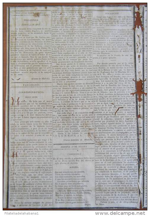 BP246 CUBA SPAIN NEWSPAPER ESPAÑA 1829 NOTICIOSO MERCANTIL 01/08/1829 34X23cm - [1] Until 1980