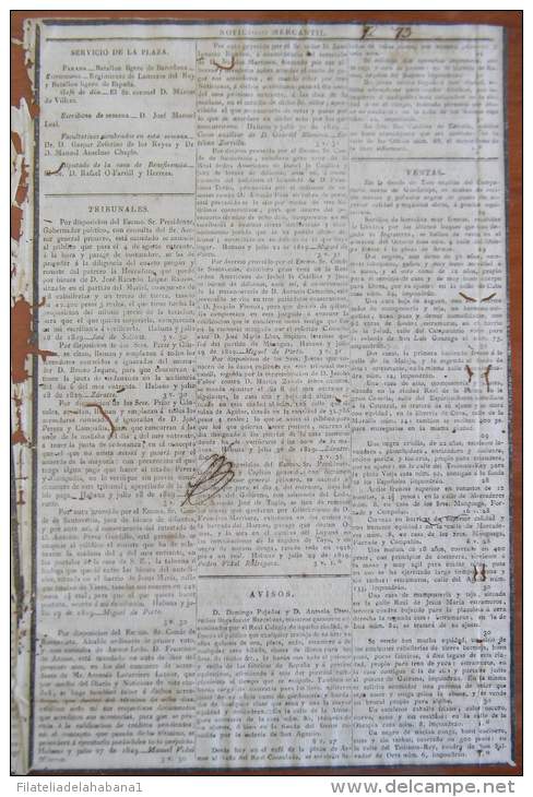 BP246 CUBA SPAIN NEWSPAPER ESPAÑA 1829 NOTICIOSO MERCANTIL 01/08/1829 34X23cm - [1] Fino Al 1980