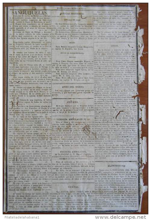 BP246 CUBA SPAIN NEWSPAPER ESPAÑA 1829 NOTICIOSO MERCANTIL 01/08/1829 34X23cm - [1] Fino Al 1980