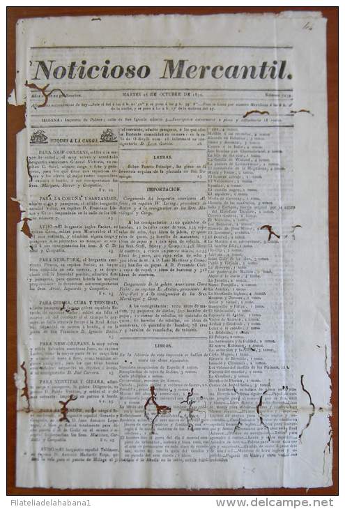 BP247 CUBA SPAIN NEWSPAPER ESPAÑA 1830 NOTICIOSO MERCANTIL 26/10/1830 37X24cm - [1] Jusqu' à 1980