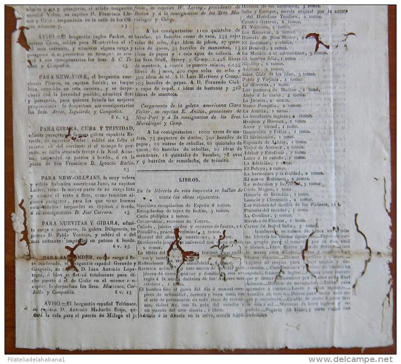 BP247 CUBA SPAIN NEWSPAPER ESPAÑA 1830 NOTICIOSO MERCANTIL 26/10/1830 37X24cm - [1] Hasta 1980