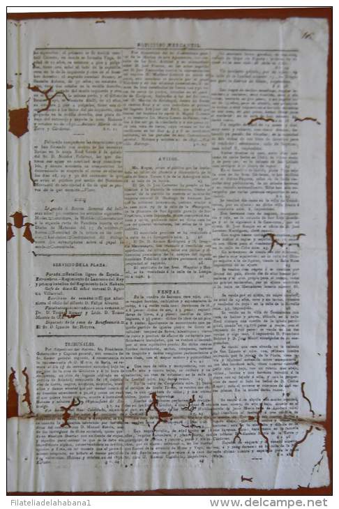 BP247 CUBA SPAIN NEWSPAPER ESPAÑA 1830 NOTICIOSO MERCANTIL 26/10/1830 37X24cm - [1] Jusqu' à 1980