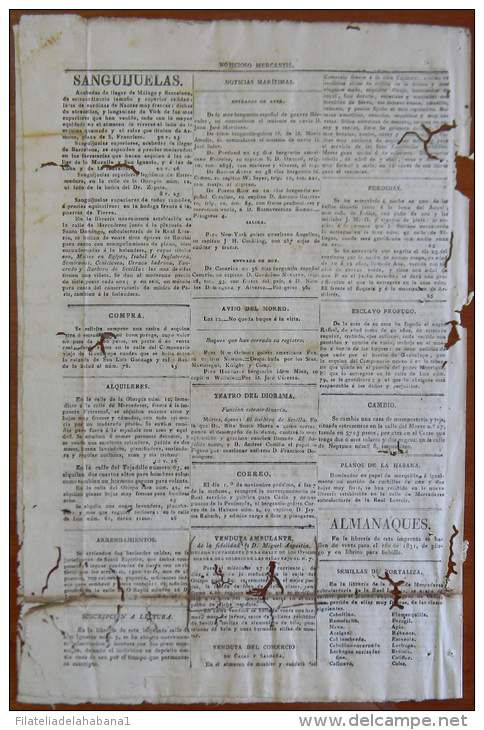 BP247 CUBA SPAIN NEWSPAPER ESPAÑA 1830 NOTICIOSO MERCANTIL 26/10/1830 37X24cm - [1] Jusqu' à 1980