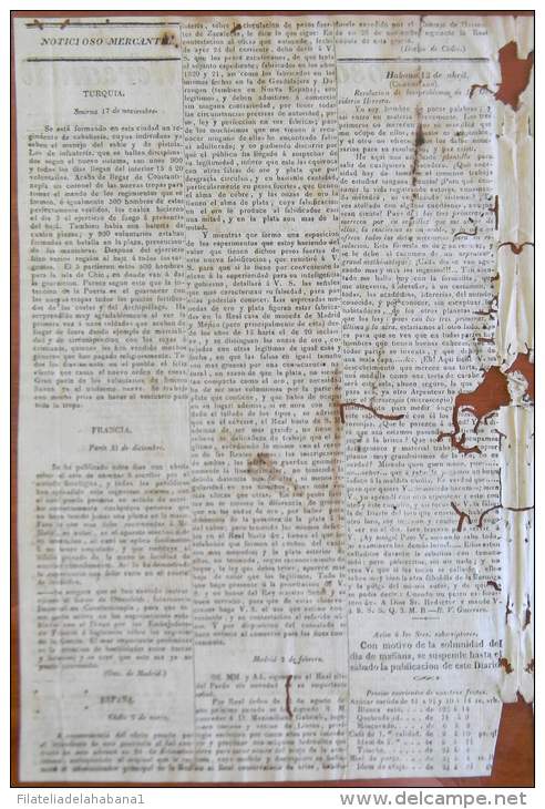 BP248 CUBA SPAIN NEWSPAPER ESPAÑA 1827 NOTICIOSO MERCANTIL 12/04/1827 22X34cm - [1] Bis 1980