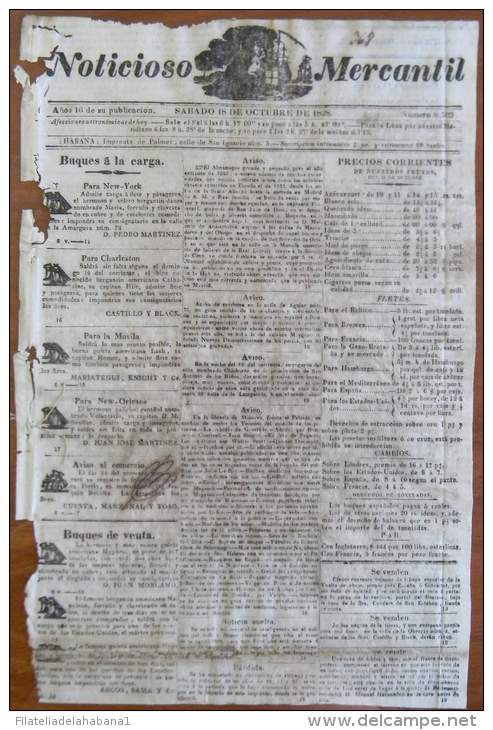 BP249 CUBA SPAIN NEWSPAPER ESPAÑA 1828 NOTICIOSO MERCANTIL 18/10/1828 22X34cm - [1] Fino Al 1980