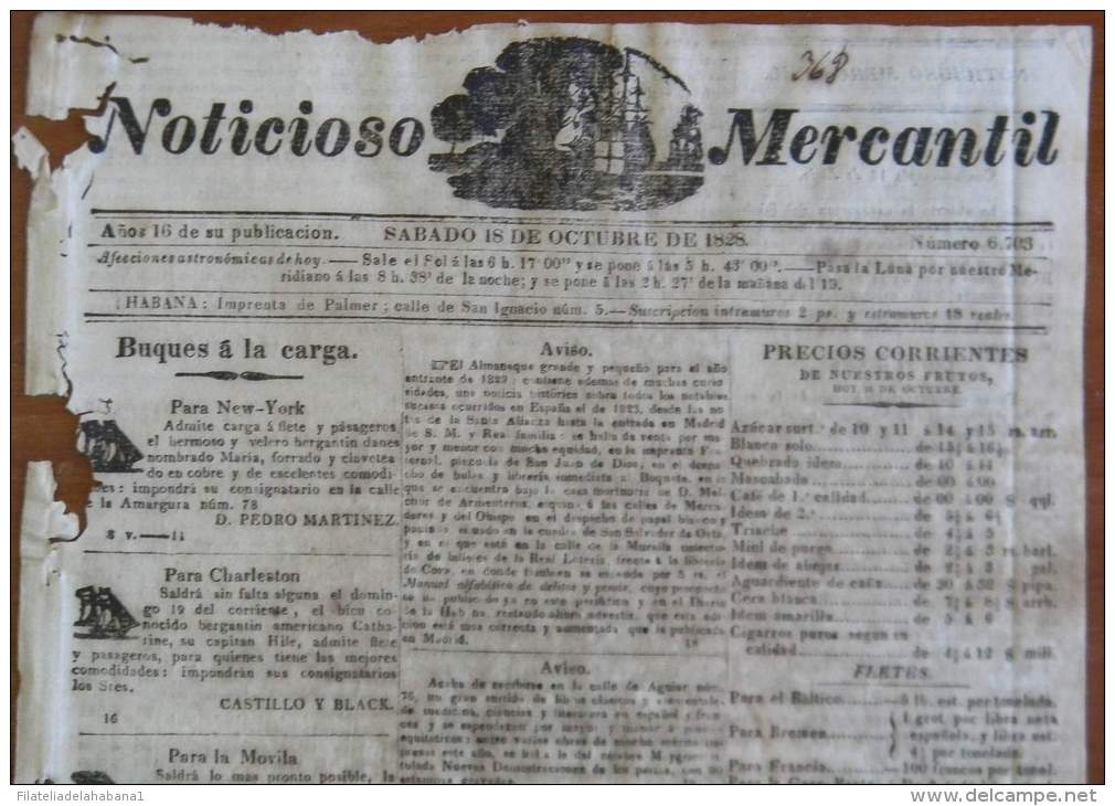 BP249 CUBA SPAIN NEWSPAPER ESPAÑA 1828 NOTICIOSO MERCANTIL 18/10/1828 22X34cm - [1] Bis 1980