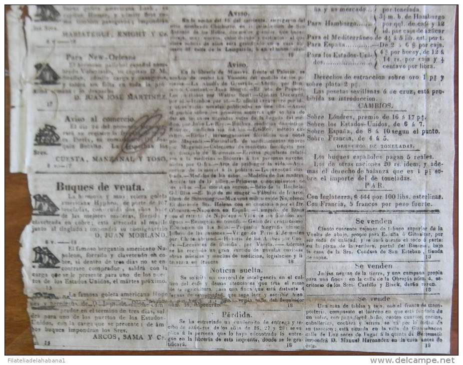 BP249 CUBA SPAIN NEWSPAPER ESPAÑA 1828 NOTICIOSO MERCANTIL 18/10/1828 22X34cm - [1] Tot 1980