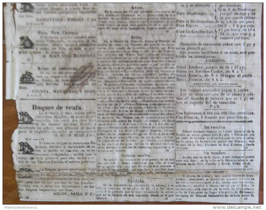 BP249 CUBA SPAIN NEWSPAPER ESPAÑA 1828 NOTICIOSO MERCANTIL 18/10/1828 22X34cm - [1] Jusqu' à 1980