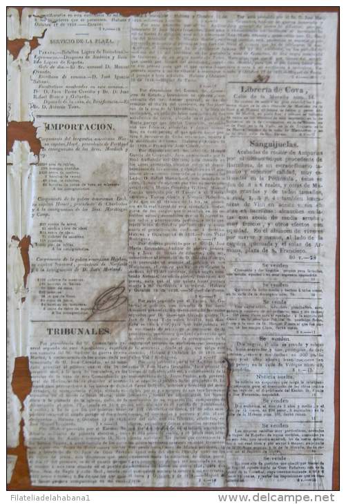 BP249 CUBA SPAIN NEWSPAPER ESPAÑA 1828 NOTICIOSO MERCANTIL 18/10/1828 22X34cm - [1] Until 1980