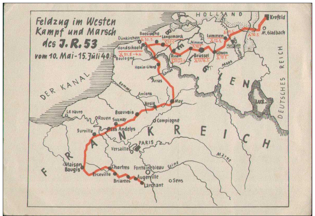 Regiments-Postkarte, Feldzug Im Westen Und Kampf Des Infanterie-Regiment 53, 1940, Militär, Drittes Reich - Guerra 1939-45