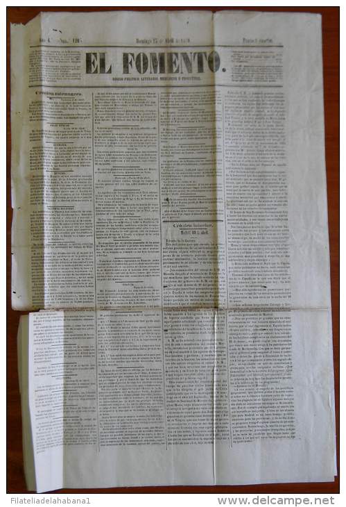 BP250 CUBA SPAIN NEWSPAPER ESPAÑA 1848 EL FOMENTO BARCELONA 25/04/1848 49X33cm - [1] Tot 1980