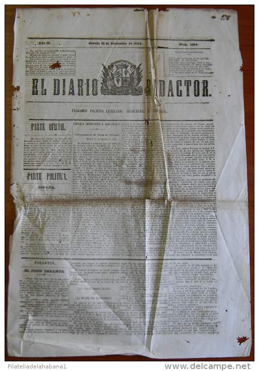 BP251 CUBA SPAIN NEWSPAPER ESPAÑA 1844 EL DIARIO REDACTOR 21/12/1844 55X38cm - [1] Jusqu' à 1980