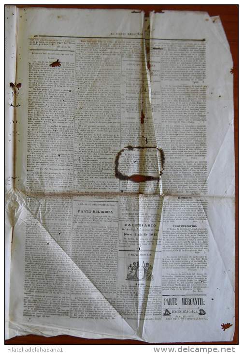 BP251 CUBA SPAIN NEWSPAPER ESPAÑA 1844 EL DIARIO REDACTOR 21/12/1844 55X38cm - [1] Tot 1980