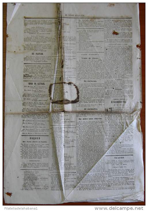 BP251 CUBA SPAIN NEWSPAPER ESPAÑA 1844 EL DIARIO REDACTOR 21/12/1844 55X38cm - [1] Tot 1980