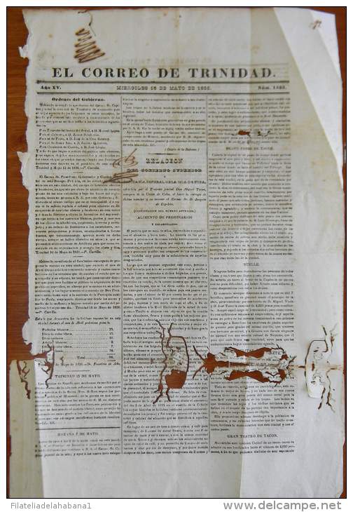 BP252 CUBA SPAIN NEWSPAPER ESPAÑA 1838 EL CORREO DE TRINIDAD 19/05/1838 39X43cm - [1] Jusqu' à 1980