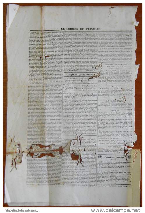 BP252 CUBA SPAIN NEWSPAPER ESPAÑA 1838 EL CORREO DE TRINIDAD 19/05/1838 39X43cm - [1] Bis 1980