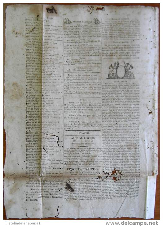 BP256 CUBA SPAIN NEWSPAPER ESPAÑA 1824 NOTICIOSO MERCANTIL 09/10/1824 39X28cm. - [1] Jusqu' à 1980