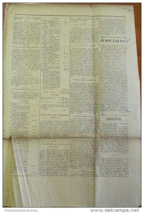 BP258 CUBA SPAIN NEWSPAPER ESPAÑA 1892 BOLETIN OFICIAL MATANZA 27/8/1892 46X32cm - [1] Jusqu' à 1980