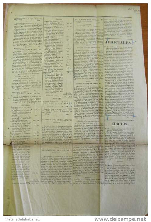 BP258 CUBA SPAIN NEWSPAPER ESPAÑA 1892 BOLETIN OFICIAL MATANZA 27/8/1892 46X32cm - [1] Until 1980