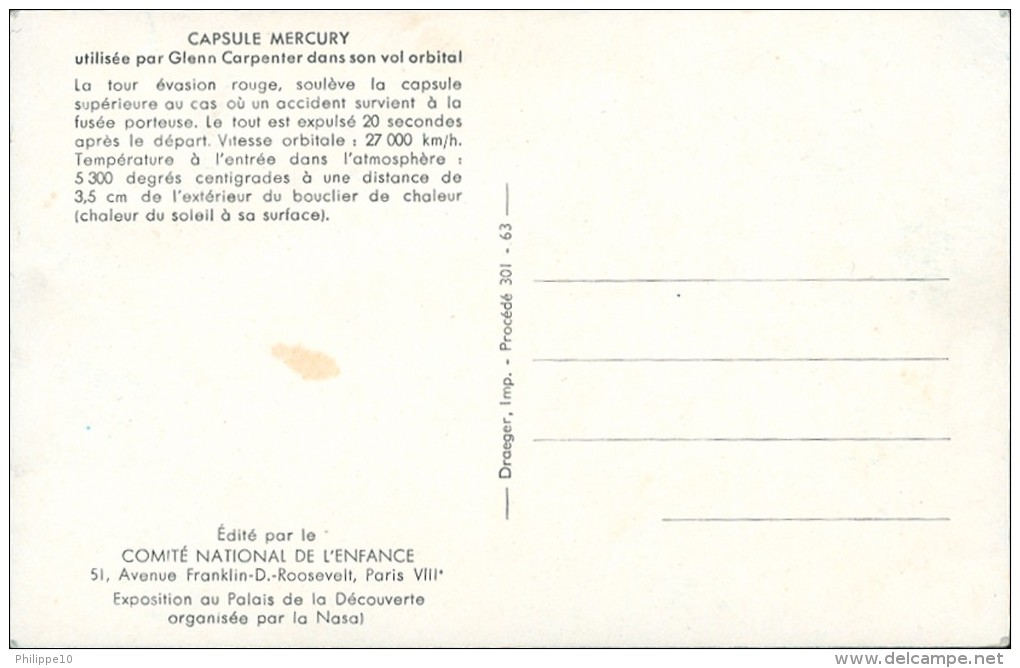 3 CP Comité National De L'Enfance Avec Bandeau D'origine : CAPSULE MERCURY - COMBINAISON MERCURY - SATELLITE TELSTAR - Space