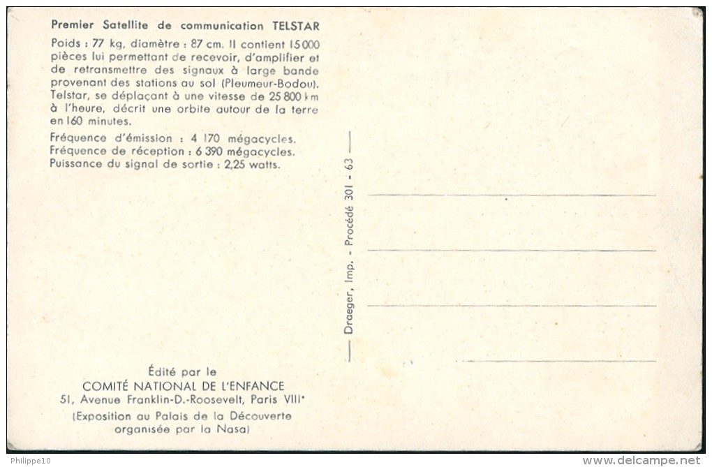 3 CP Comité National de l'Enfance avec bandeau d'origine : CAPSULE MERCURY - COMBINAISON MERCURY - SATELLITE TELSTAR