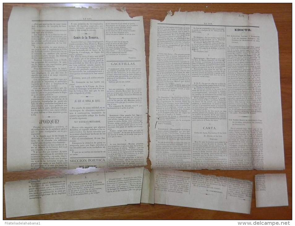 BP261 CUBA SPAIN NEWSPAPER ESPAÑA 1886 LA LUZ GUANAJAY 18/11/1886 35X27cm - [1] Jusqu' à 1980