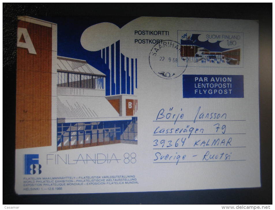 Finlandia 1988 World Philatelic Exhibition Postal Stationery SAARIHARU To KALMAR Sweden Finland - Interi Postali