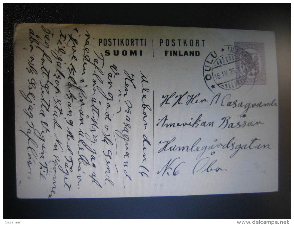 1925 OULU ULEABORG To OBA Postal Stationery Card Finland - Entiers Postaux