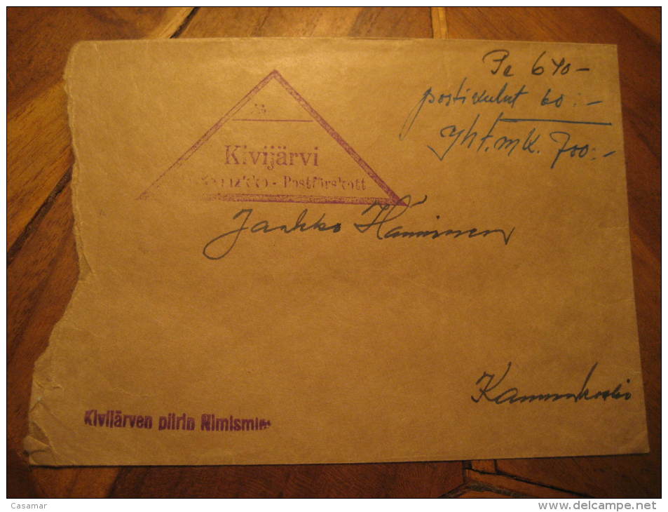 Kivijarvi Kannonkoski 1959 Postiennakko Postforskott Parcel-post Postage Free Paid Cover Finland - Colis Postaux