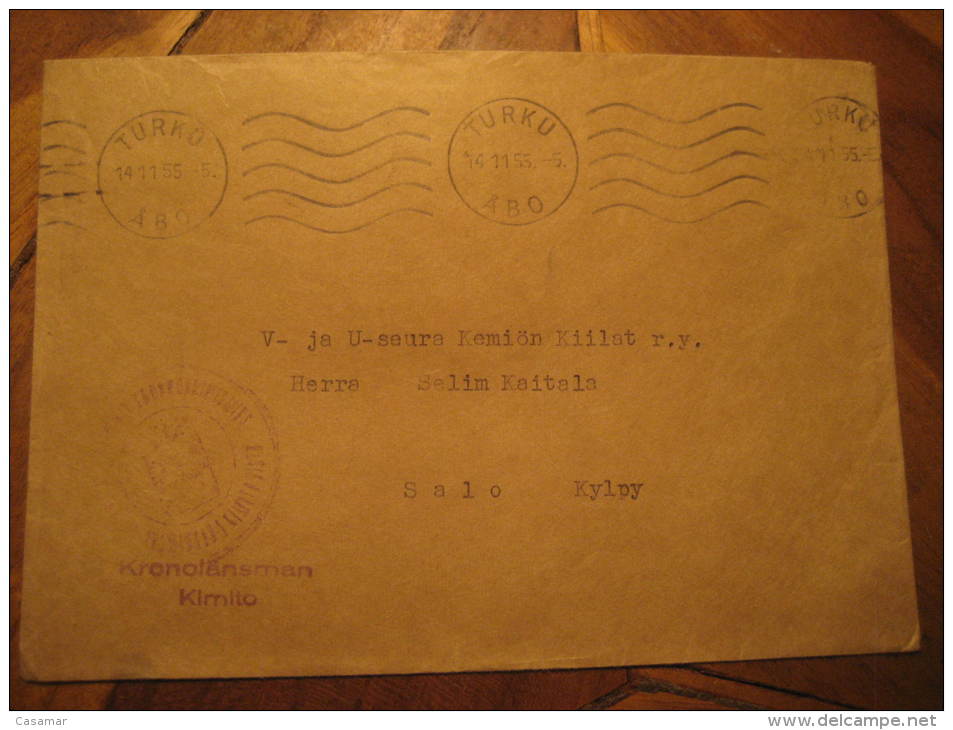 Turku 1955 To Salo Postiennakko Postforskott Parcel-post Postage Free Paid Cover Finland - Colis Postaux
