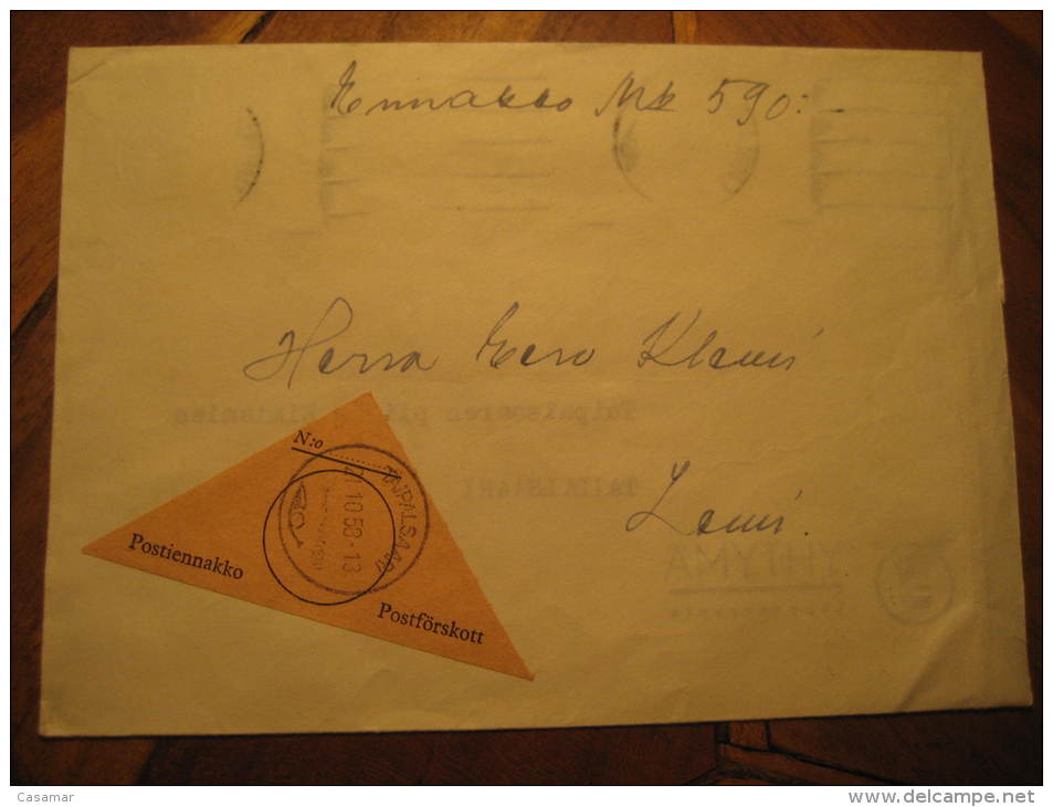 Taipalsaari 1958 To Lemi Postiennakko Postforskott Label Parcel-post Postage Free Paid Cover Finland - Postpaketten