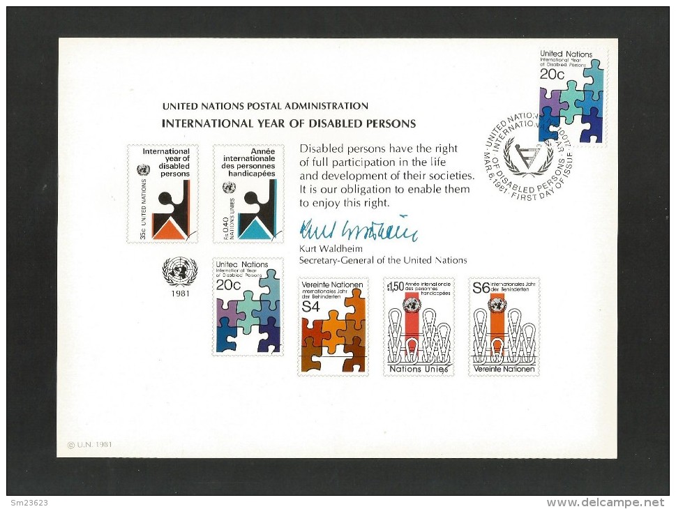 Vereinigte Nationen 1981 , International Year Of Disables Persons - Grosses Blatt Ca. 23 X 17 Cm - Porto Anfragen - Usados