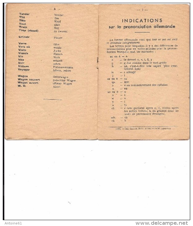 Lexique  Franco-Allemand -Societé Nationale Des Chemins De Fer (Usage Des Mecaniciens Et Contrôleurs De Train ) - Historical Documents