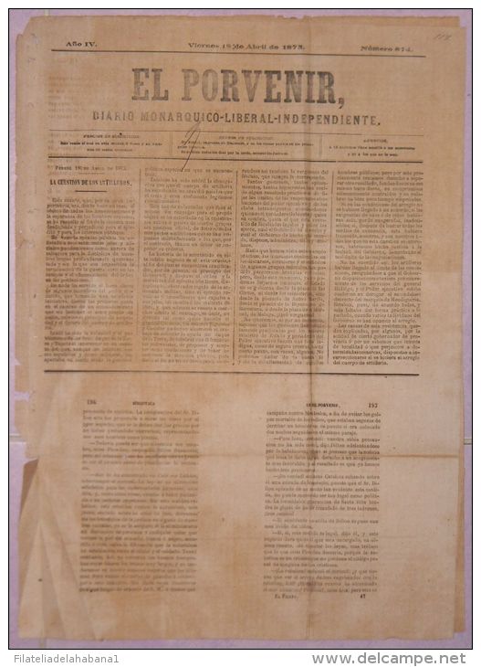 BP265 CUBA SPAIN NEWSPAPER ESPAÑA 1873 EL PORVENIR 18.04.1873 44X32cm - [1] Jusqu' à 1980