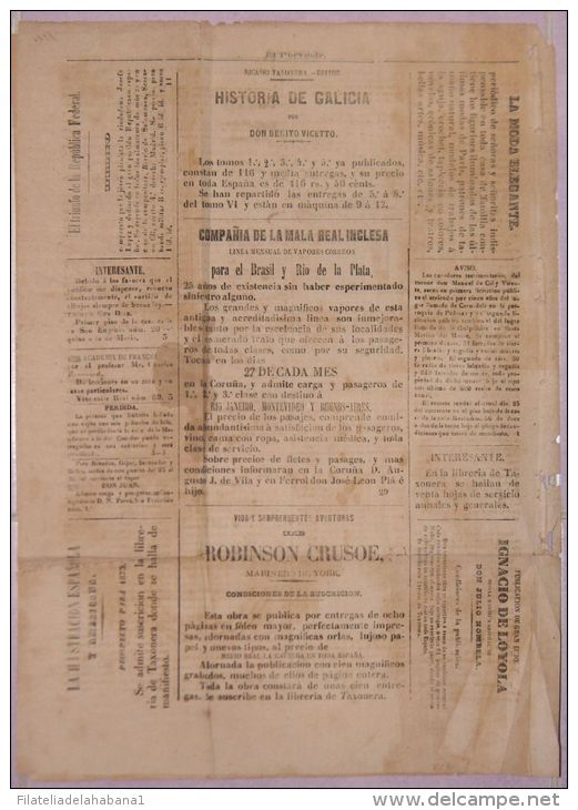 BP265 CUBA SPAIN NEWSPAPER ESPAÑA 1873 EL PORVENIR 18.04.1873 44X32cm - [1] Jusqu' à 1980