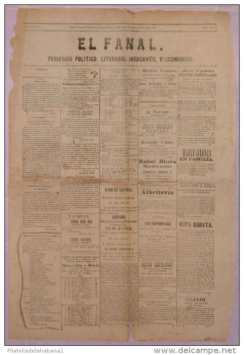 BP266 CUBA SPAIN NEWSPAPER ESPAÑA 1880 EL FANAL 26.11.1880 55X38cm - [1] Hasta 1980