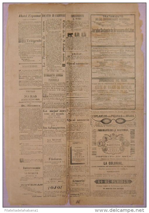 BP266 CUBA SPAIN NEWSPAPER ESPAÑA 1880 EL FANAL 26.11.1880 55X38cm - [1] Hasta 1980