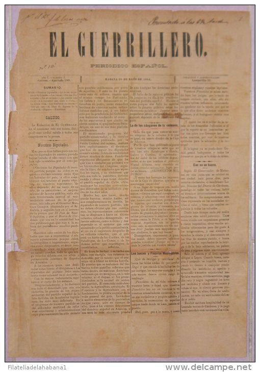 BP267 CUBA SPAIN NEWSPAPER ESPAÑA 1884 EL GUERRILLERO 29.05.1884 46X32cm - [1] Fino Al 1980