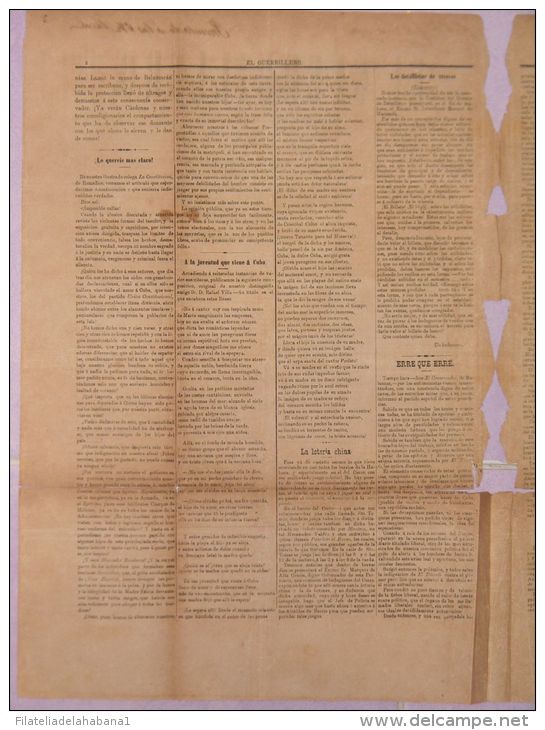 BP267 CUBA SPAIN NEWSPAPER ESPAÑA 1884 EL GUERRILLERO 29.05.1884 46X32cm - [1] Jusqu' à 1980