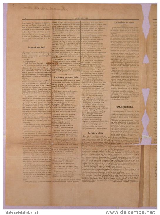 BP267 CUBA SPAIN NEWSPAPER ESPAÑA 1884 EL GUERRILLERO 29.05.1884 46X32cm - [1] Until 1980