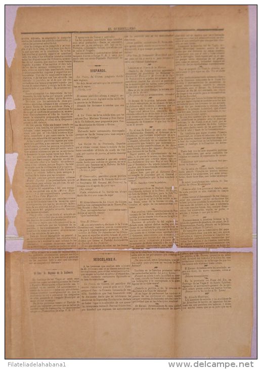 BP267 CUBA SPAIN NEWSPAPER ESPAÑA 1884 EL GUERRILLERO 29.05.1884 46X32cm - [1] Jusqu' à 1980