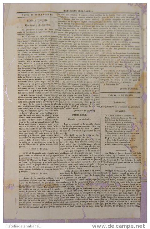 BP271 CUBA SPAIN NEWSPAPER ESPAÑA 1830 NOTICIOSO MERCANTIL 16.03.1830 37X24cm - [1] Hasta 1980