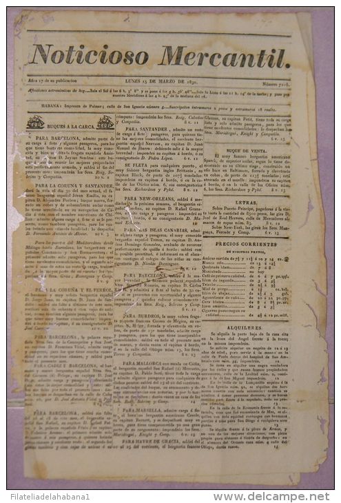 BP272 CUBA SPAIN NEWSPAPER ESPAÑA 1830 NOTICIOSO MERCANTIL 15.03.1830 37X25cm - [1] Fino Al 1980