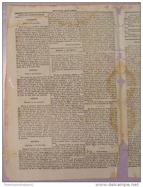 BP272 CUBA SPAIN NEWSPAPER ESPAÑA 1830 NOTICIOSO MERCANTIL 15.03.1830 37X25cm - [1] Bis 1980