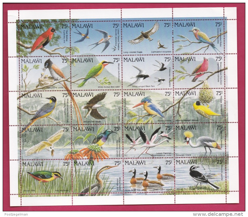 MALAWI, 1991, Mint  Lightly Hinged Stamps  In Full Sheet , Birds, 581-600, #4636 - Malawi (1964-...)