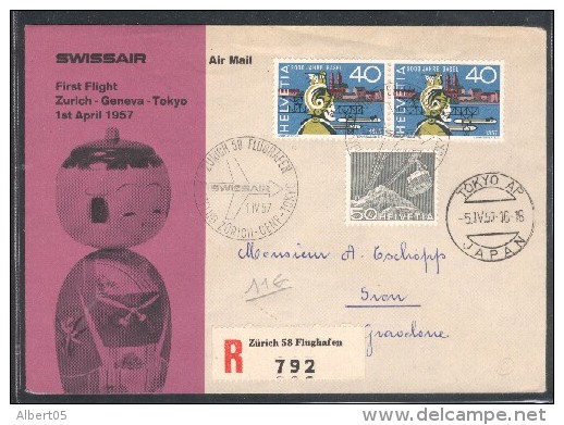 1er Vol Zurich-Genève-Tokyo Le 1er Avril 1957 - Other & Unclassified