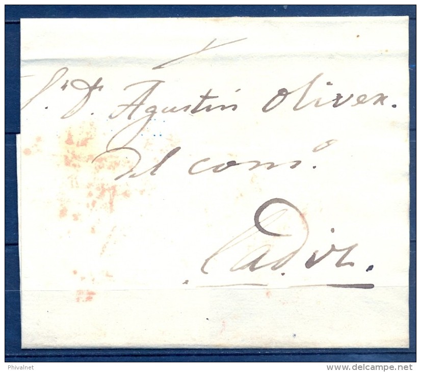 1817 - 1842 , ENVUELTA CIRCULADA A CADIZ , PORTEO Y RARA MARCA " XEREZ / FRANCA " , TIZÓN Nº 5 - ...-1850 Vorphilatelie