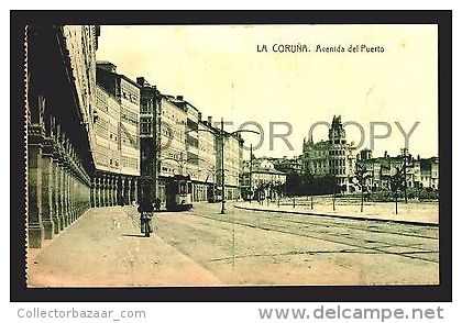 SPAIN GALICIA TARJETA POSTAL LA CORUÑA Ca1900 AVENIDA DEL PUERTO TRAM TRAMWAY W42107 - La Coruña